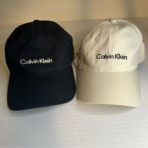 2 Calvin Klein Hats - 100% Cotton, Adjustable Size, black & beige